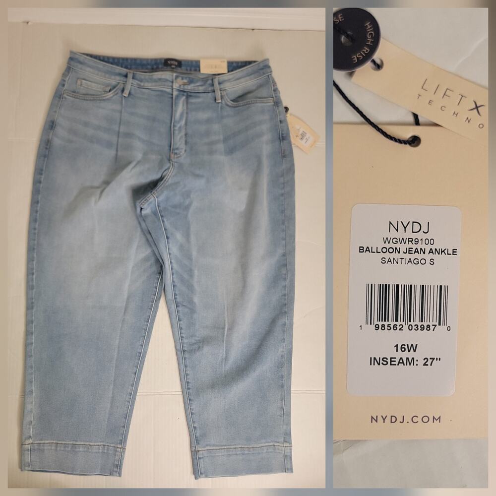 Not Your Daughters Jeans 16W Balloon Jeans Ankle High Rise Stretch Lift Tuck NEW